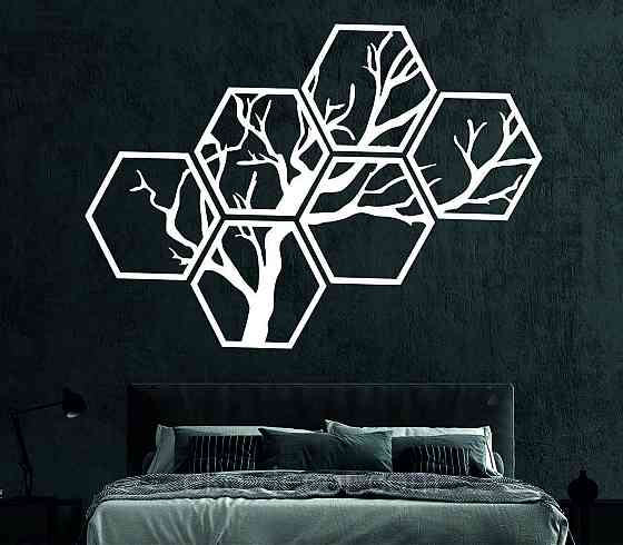 Декоративное настенное Панно «Дерево», Декор на стену 70*50 см, Белый, Ручная работа Киев