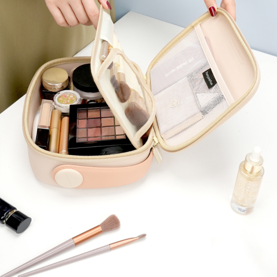 Косметичка Fungoofun силіконова б'юті-чемодан для косметики та аксесуарів, сумочка з ручкою на блискавці, бежева Кам'янець-Подільський