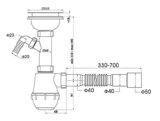 Сифон одинарний для гранітних мийок (білий) TM Valeso (арт. 610) Коломыя