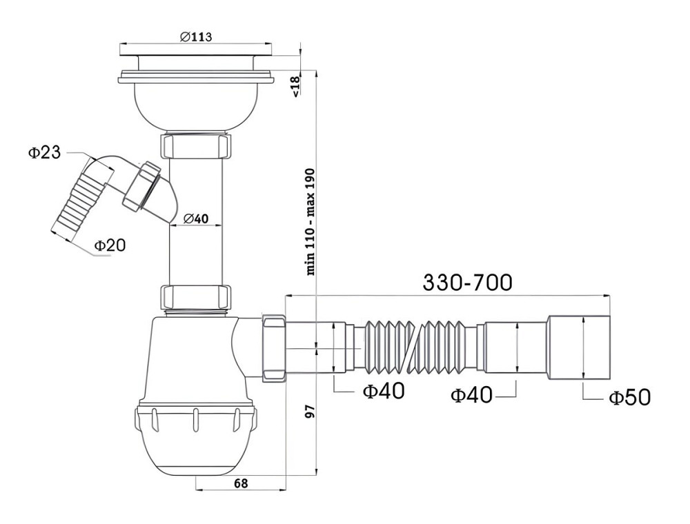 Сифон одинарний для гранітних мийок (білий) TM Valeso (арт. 610) Коломыя - изображение 2