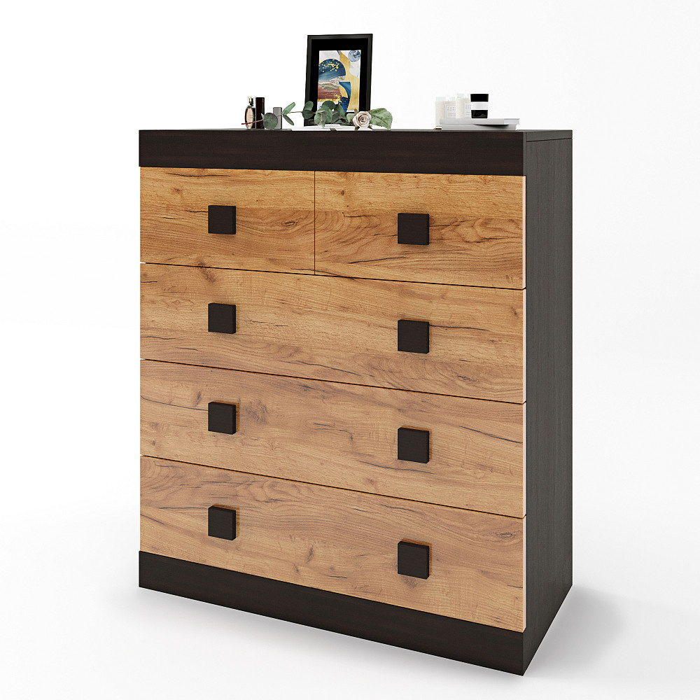 Комод для речей Еверест на 5 ящиків Соната-3 80х38х94 венге темний + дуб крафт золотий (DTM-2032) Львів - фото 2