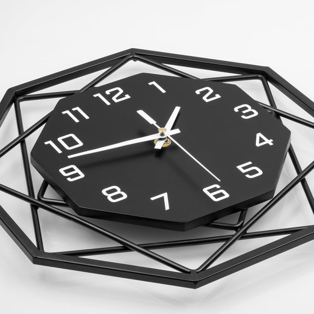 Настенные часы большие круглые черные кварцевые, деревянные с металлом тихие 40,6 см для гостиной, кухни офиса Киев - изображение 6