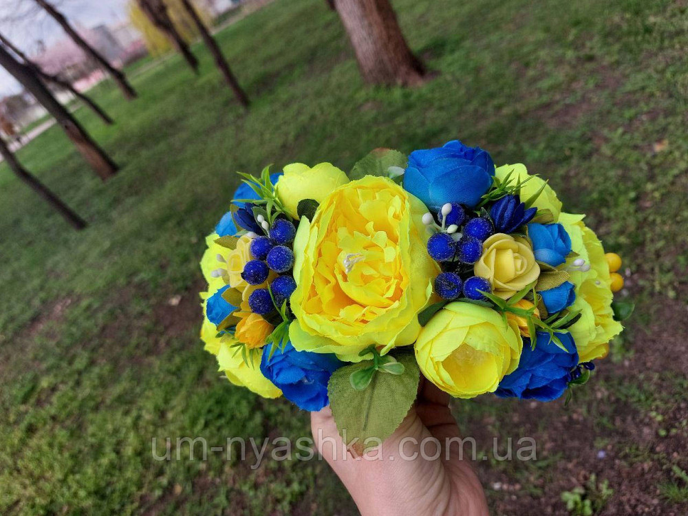 Ободок обруч з квітами "Піони великий жовто-синій" Кривий Ріг - фото 6
