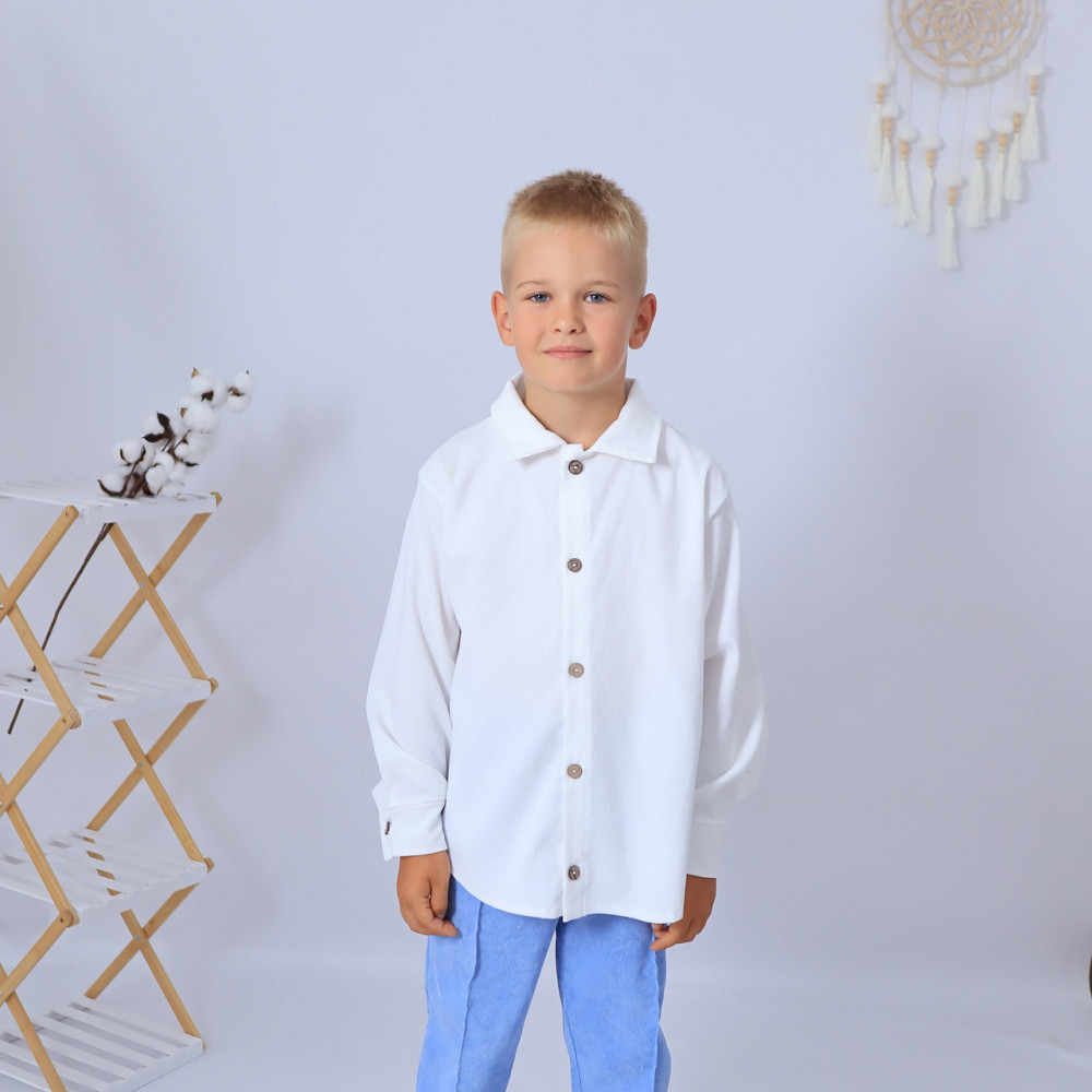 Праздничный вельветовый костюм для мальчика/ костюм в школу рубашка белая + штаны голубые 110 Каменец-Подольский - изображение 2