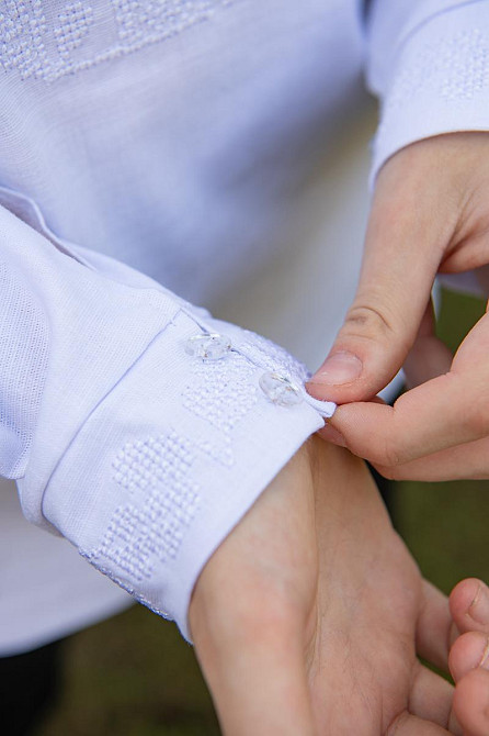 Вышиванка для мальчиков с длинным рукавом, льняная стрейч, белая топ Киев - изображение 4