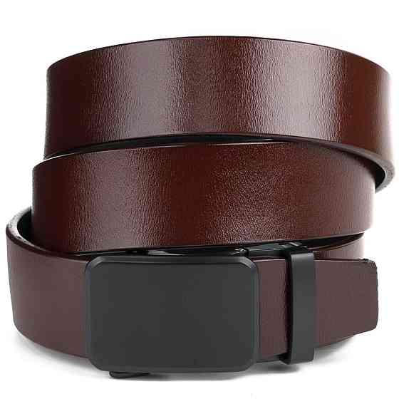 Ремень мужской с черной пряжкой автомат Vintage 20271 Коричневый Киев