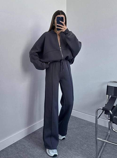 Женский базовый повседневный костюм двойка качественная турецкая двухнить Графит, 42/44 Одесса - изображение 1