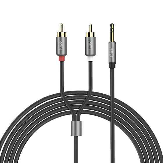Аудіокабель HOCO UPA10 3.5mm male to double lotus RCA, TPE, 1.5m, Metal Gray Одеса
