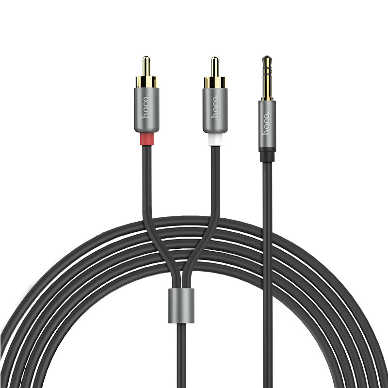 Аудіокабель HOCO UPA10 3.5mm male to double lotus RCA, TPE, 1.5m, Metal Gray Одеса - фото 3