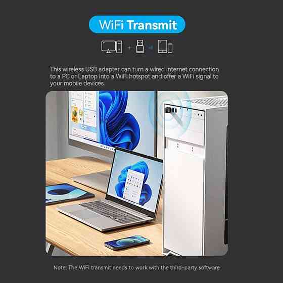 Wi-Fi адаптер перехідник Vention USB дводіапазонний 2.4G / 5G, колір чорний KDSB0 Одеса