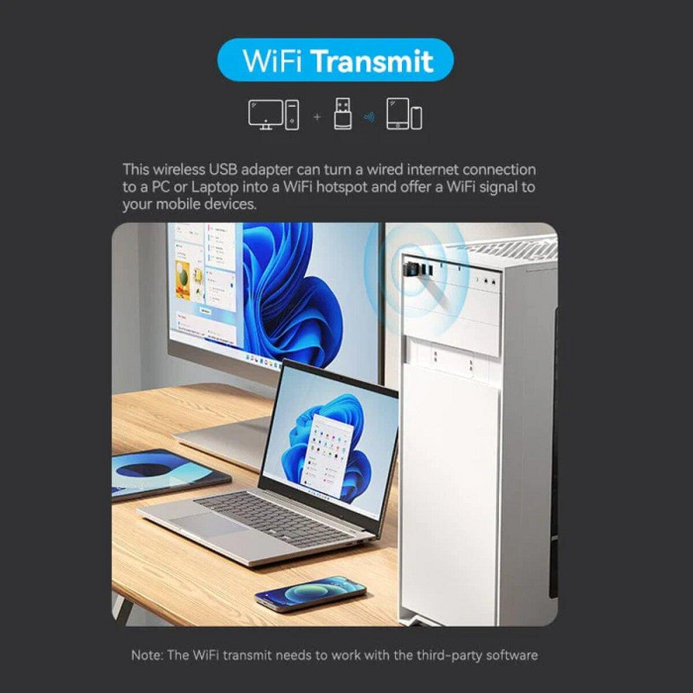 Wi-Fi адаптер перехідник Vention USB дводіапазонний 2.4G / 5G, колір чорний KDSB0 Одеса - фото 5