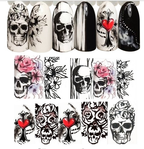 Наклейки для нігтів Хелловін Черепа 5 на 6 см різнобарвний Київ - фото 1