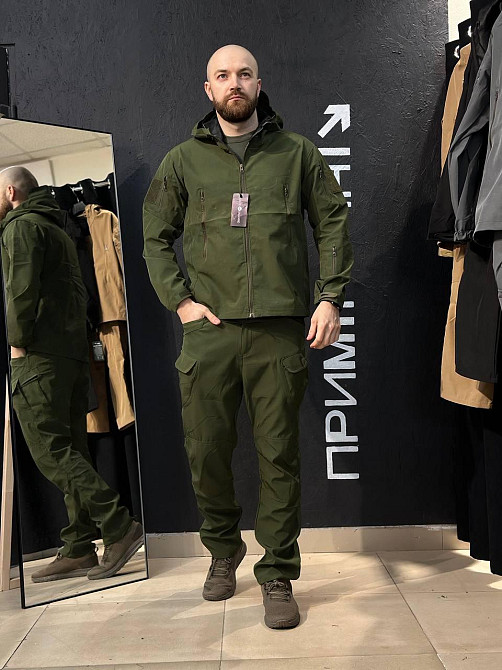 Тактический костюм Softshell олива мужской водонепроницаемый ветрозащитный летний без утепления Львов - изображение 3