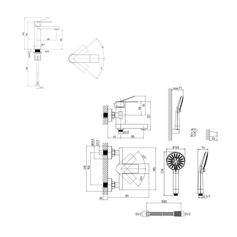 Акционный набор Lidz Nexus: Смеситель для раковины низкий Nickel (k35) + Смеситель для ванны Nickel (k35) с поворотным изливом и Киев - изображение 2