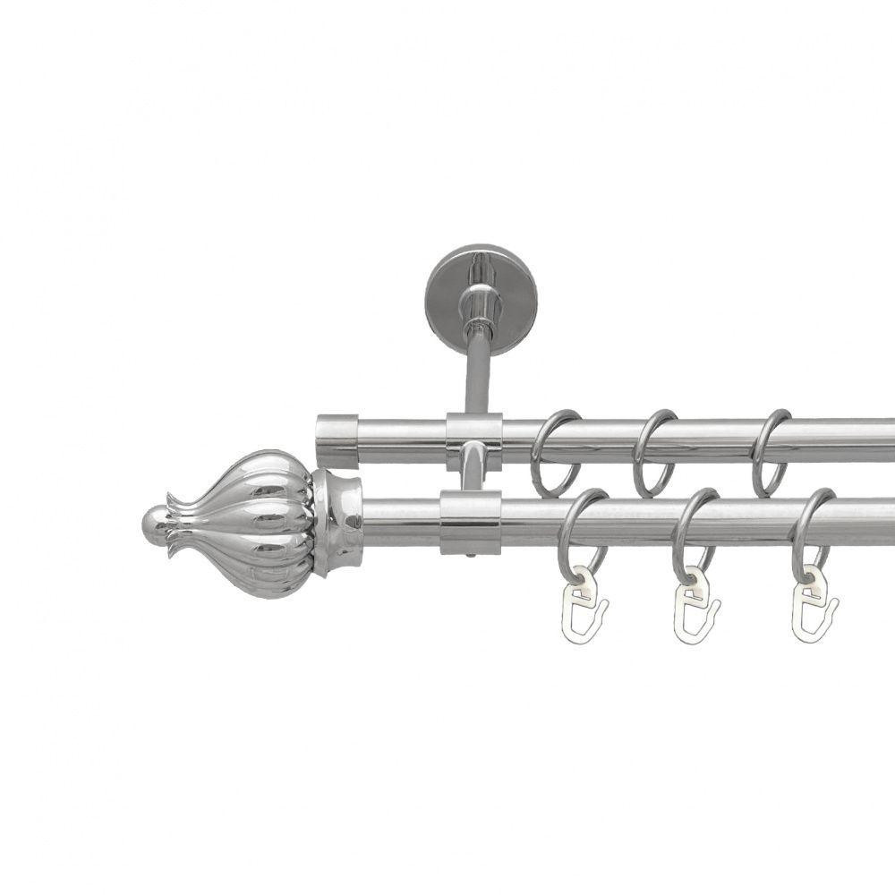 Карниз Orvit Таджа металевий дворядний закритий гладка труба кільце металеве Хром 16\16 мм 200 см (7387957) Львов - изображение 1