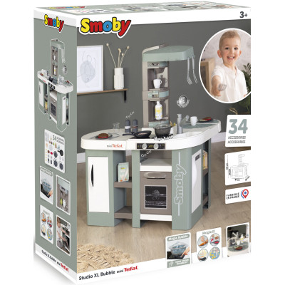 Игровой набор Smoby Большая интерактивная кухня Тефаль Студио с эффектом кипения 34 аксессуара Мятно-серая с белым (311053) Винница - изображение 7