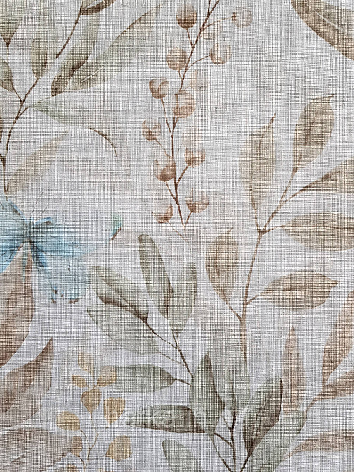 Обои виниловые на флизелине метровые Sintra Edelina прованс цветы листья ветки бабочки бежевые бирюзовые Киев - изображение 2