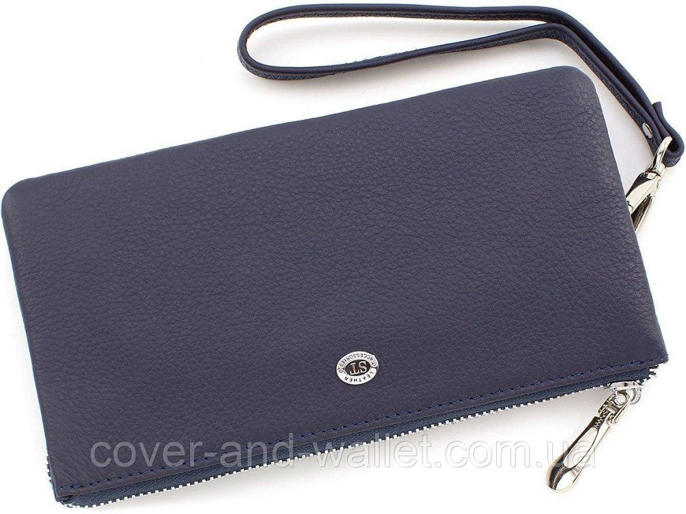 Классический кошелек-клатч на молнии синего цвета из натуральной кожы ST Leather Киев - изображение 2