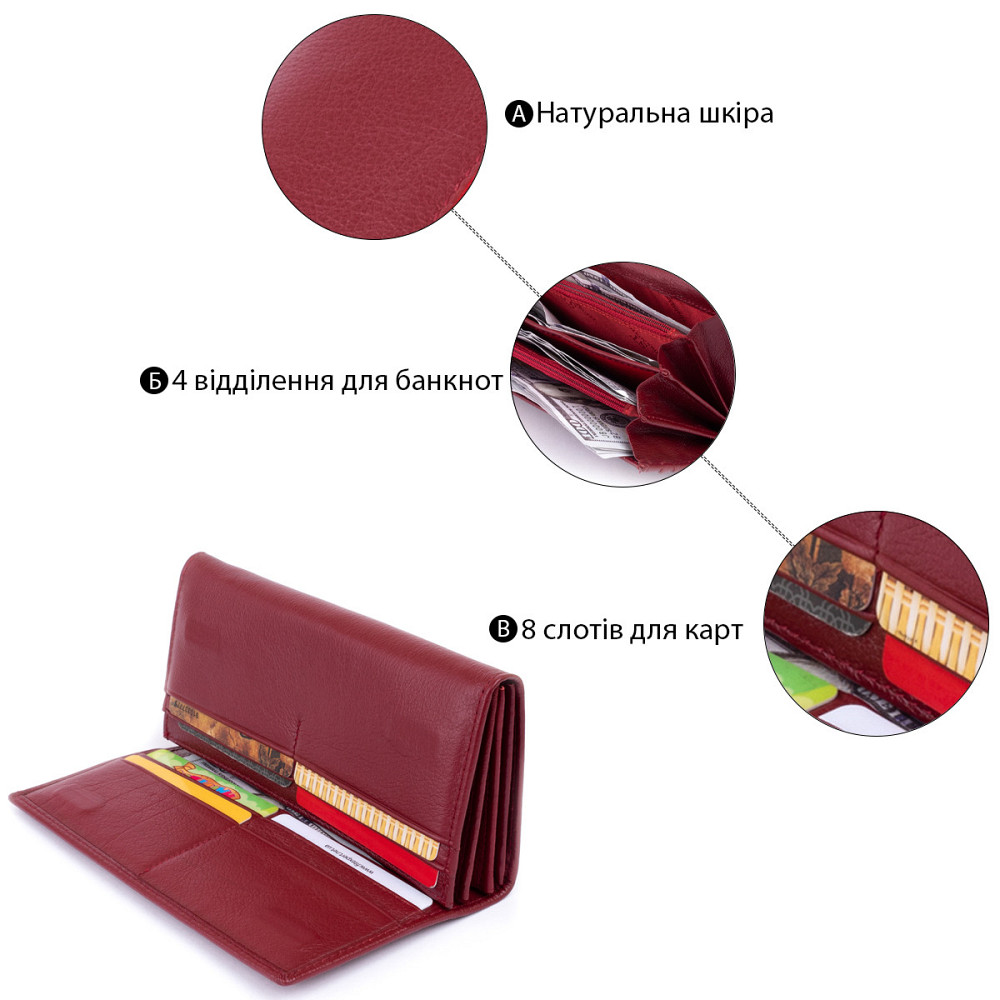 Кошелек на магнитах с клапаном женский ST Leather 19244 Бордовый Киев - изображение 4