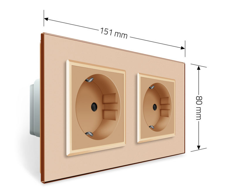 Подвійна електрична розетка з заземленням LIVOLO, золота, скляна рамка, шторки, 250В 16А (VL-C7C2EU-13) Коломыя - изображение 7