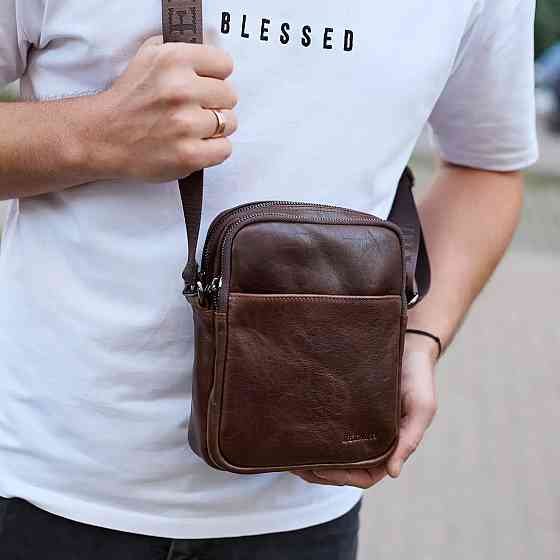 Чоловіча шкіряна сумка з натуральної шкіри коричневий месенджер Київ