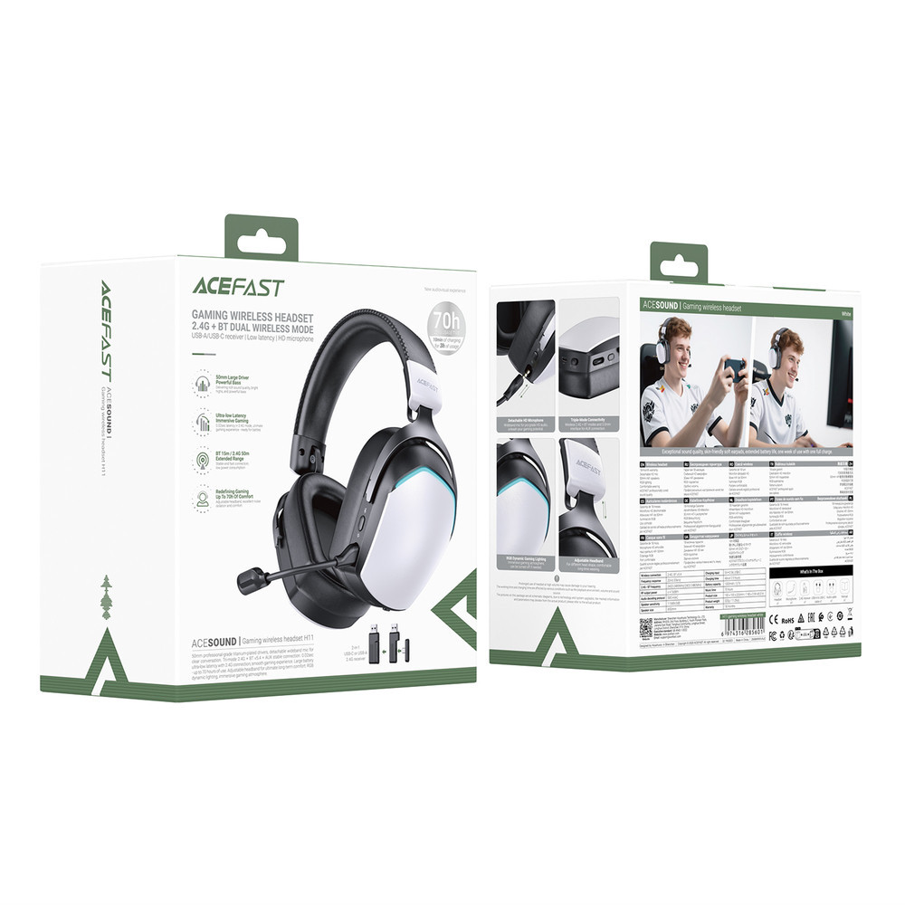 Бездротові накладні навушники ACEFAST H11 gaming wireless headset White Одеса - фото 2