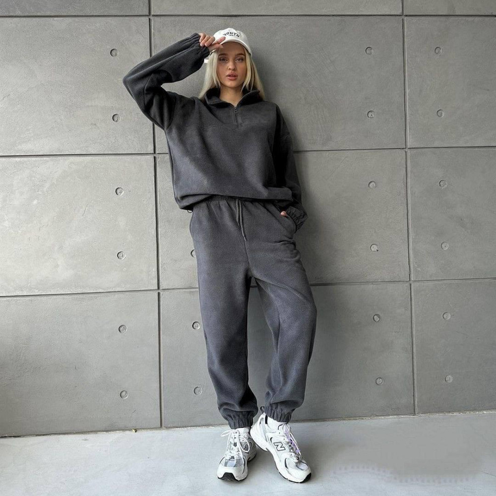 Стильний жіночий теплий костюм двосторонній щільний фліс Графіт, 46/48 Одеса - фото 1