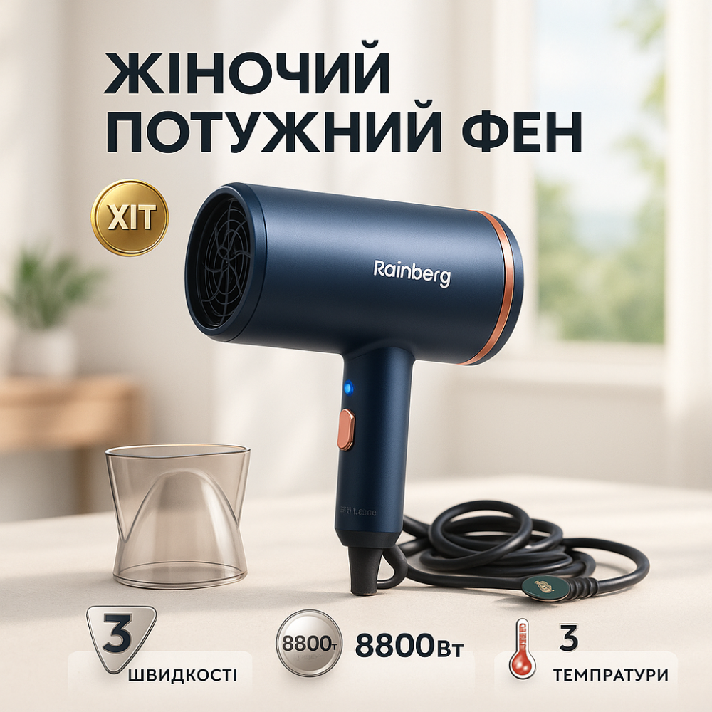 Електричний фен для гладкого волосся, Класичний фен для сушіння та укладання волосся WJ-94 Львів - фото 12