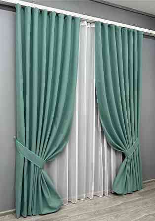 Комплект штор VR-Textil 100% блекаут ASHEN NIGHT 200х270 2шт і Тюль 500х270 1849ш-1153т бірюзовий з білим 71-090/6 Київ