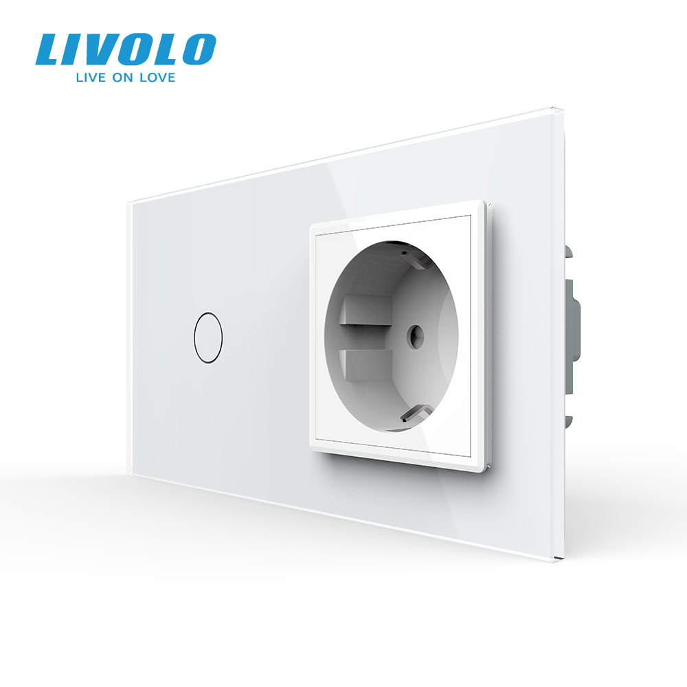 LIVOLO Сенсорний прохідний/перехресний вимикач 1 сенсор 1 розетка Livolo білий скло (VL-C701S/C Коломия - фото 8