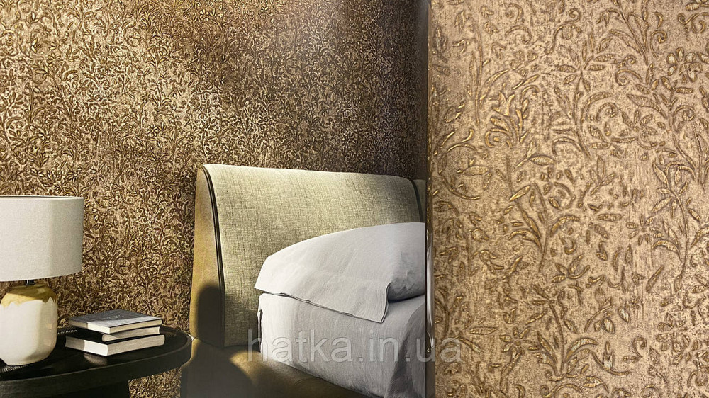 Шпалери вінілові на флізеліні Marburg Aura метрові маленькі квіти золотисті на коричневому структурні Київ - фото 1