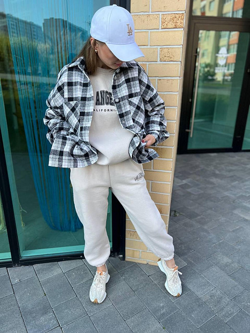 Сорочка Жіноча Тепла в клітку кашемір Клітчаста осіння сорочка Пошиття Оверсайз Світла з чорним Одеса - фото 5