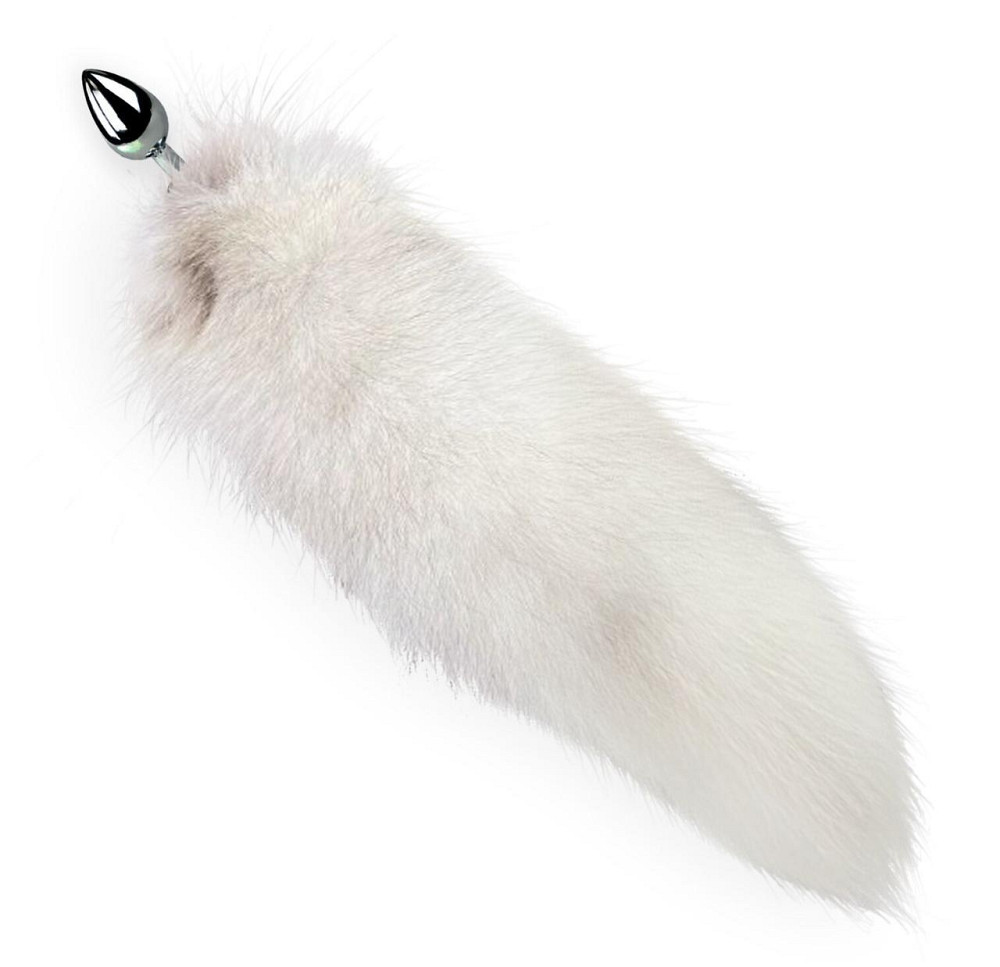 Металева анальна пробка з хвостом із натурального хутра Art of Sex size M White fox Sex Aura Київ - фото 3