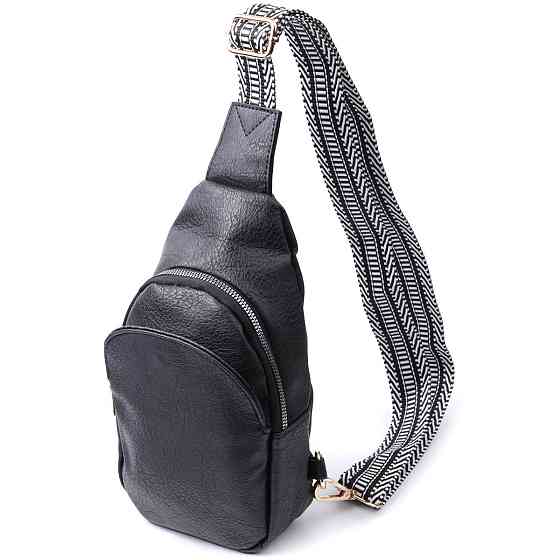 Сумка для женщин через плечо из экокожи с акцентом на текстильную лямку Vintage 22781 Черный Киев