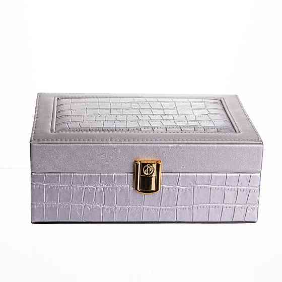 Скринька для прикрас з еко шкіри 10 відділень з дзеркалом 20×14×8 см Сірий HP-5-19G Київ