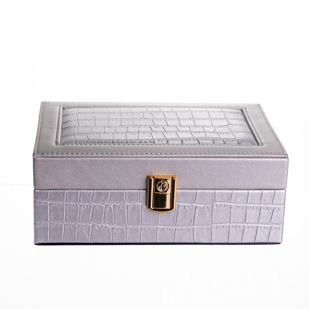 Скринька для прикрас з еко шкіри 10 відділень з дзеркалом 20×14×8 см Сірий HP-5-19G Київ - фото 5