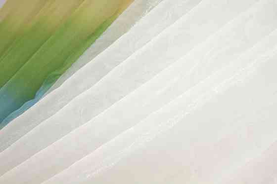 Кухонні шторки VR-Textil № 111к комбіновані молочний з оливково-жовтим та блакитним 400х170 см (52-0226) Київ