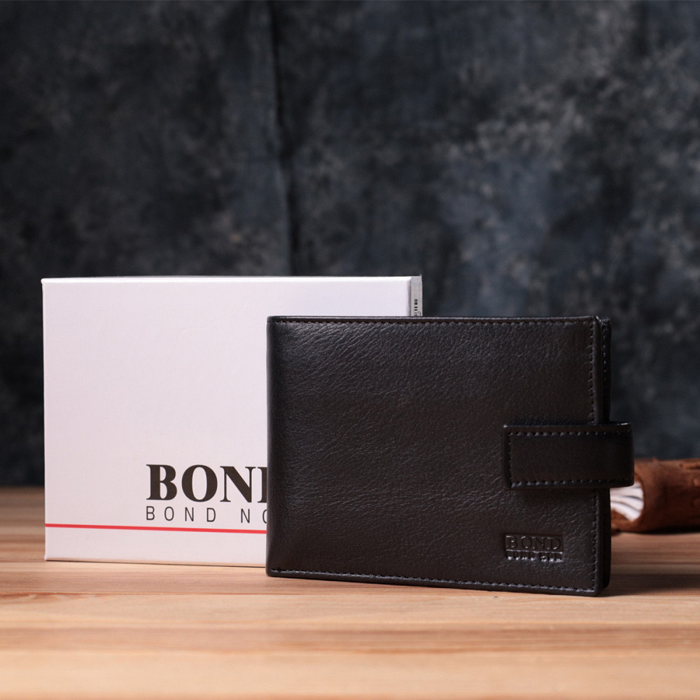 Вместительный мужской кошелек из натуральной кожи Черный (BOND) Киев - изображение 4