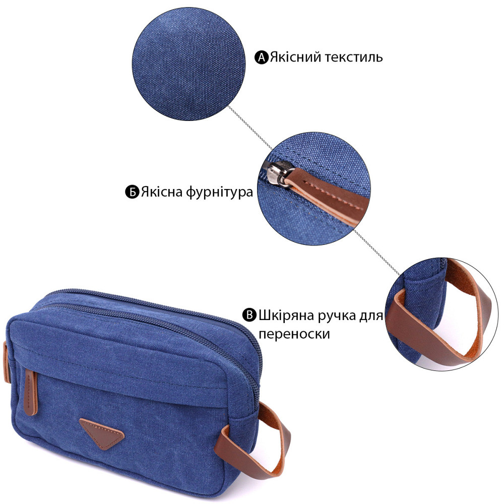 Удобная барсетка для мужчин на два отделения из качественного текстиля Vintage 22234 Синий Киев - изображение 7