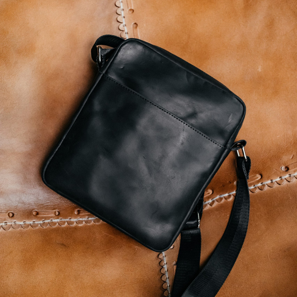 Мужская сумка на плечо кожаная черная Crazy Horse молодежная для документовMasterSem Киев - изображение 3