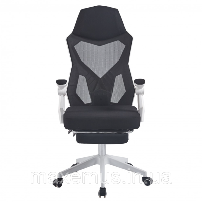 Современное офисное кресло для офиса с подставкой для ног B 057 компьютерное кресло с наклоном спинки черное с белым Мостиська - фото 4