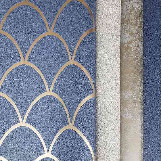 Шпалери вінілові на флізелін Marburg New Spirit Schoner Wohnen геометрія напівкола смуги золотом на синьому Київ