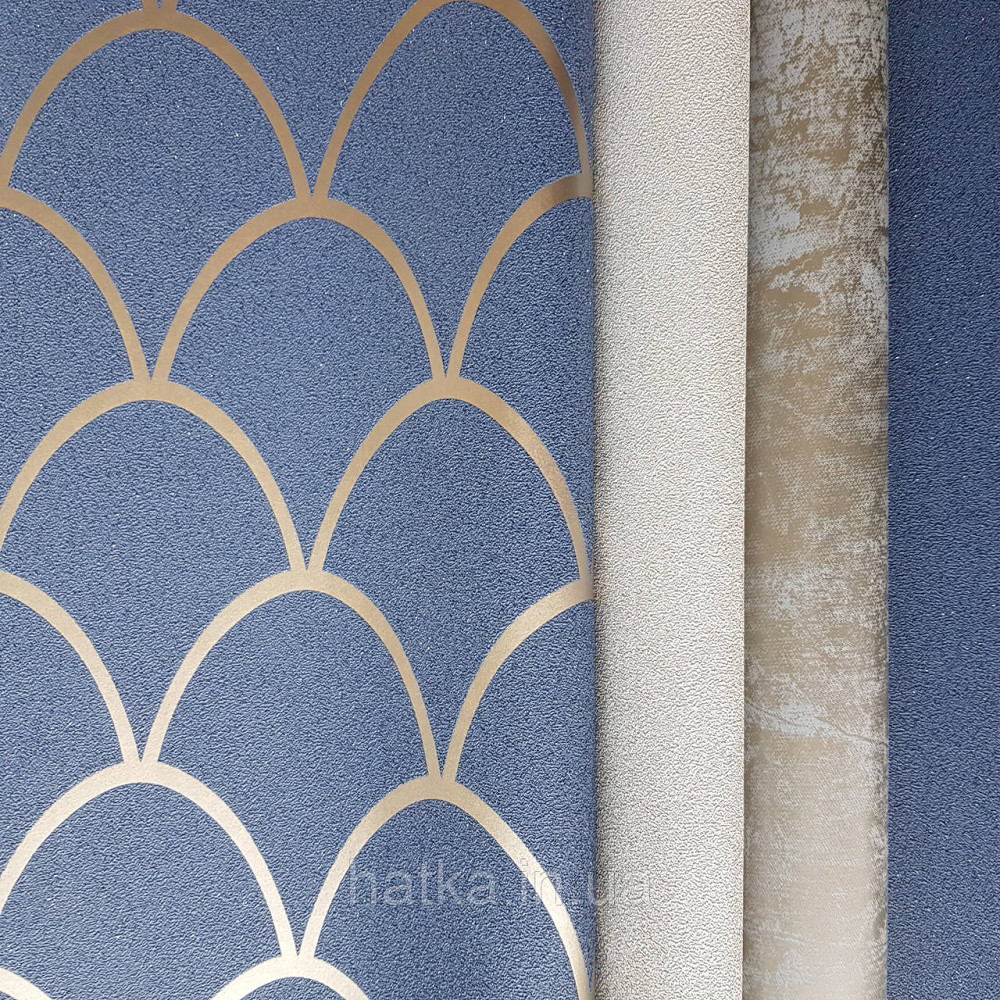 Шпалери вінілові на флізелін Marburg New Spirit Schoner Wohnen геометрія напівкола смуги золотом на синьому Київ - фото 2