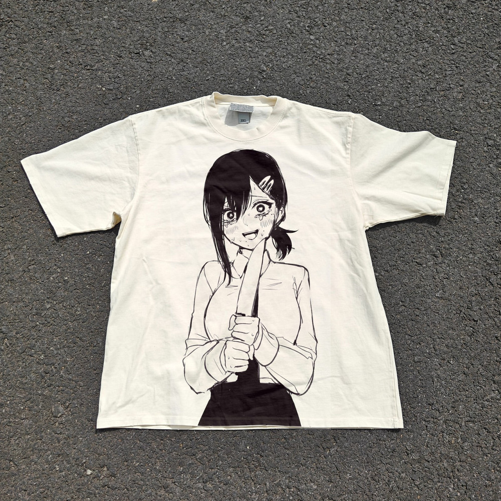 Футболка чоловіча з принтом аніме Людина-бензопила Кобені Хігасхійама Кніфе манга оверсайз (S/M/L) Черний Дніпро - фото 9