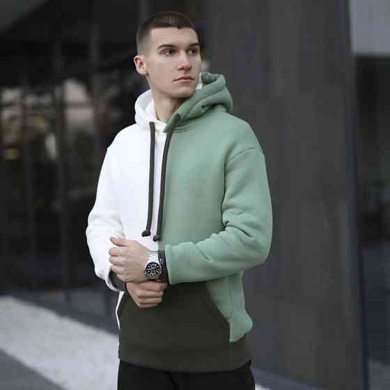 Молочное худи с цветными вставками мужское Pobedov 1touch. Худи мужское зима Киев