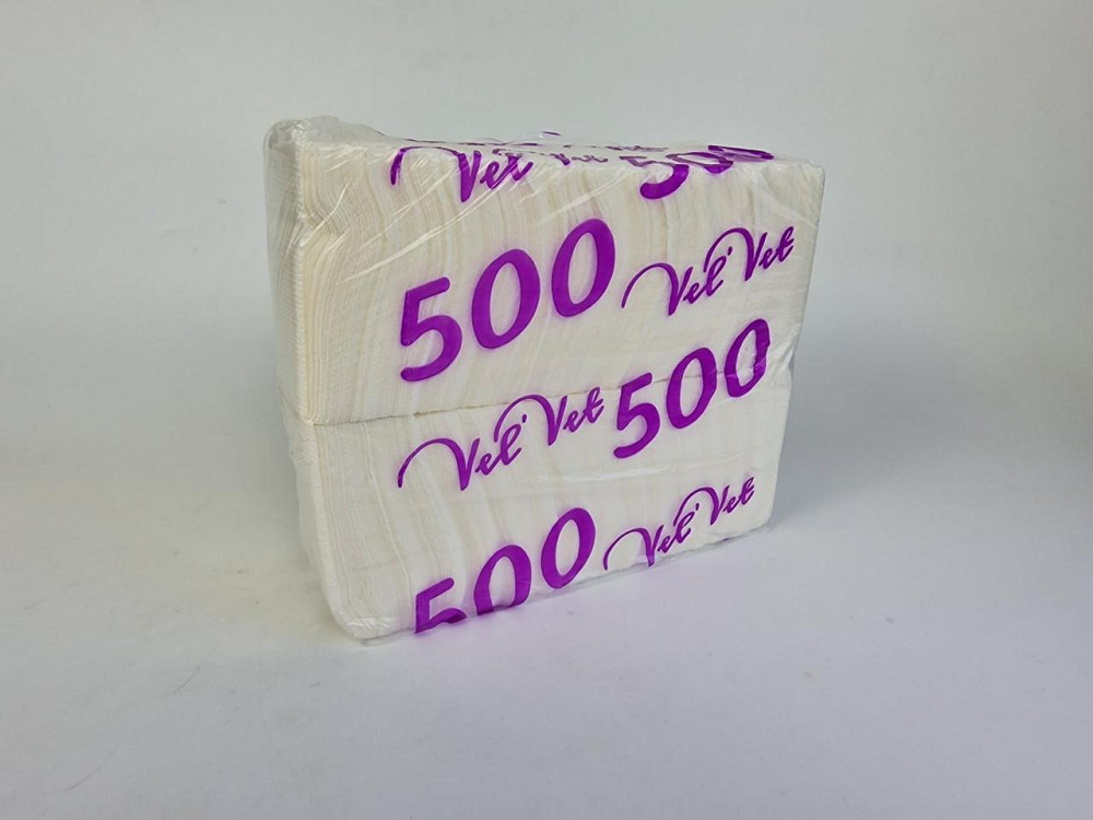 Салфетка 400 листов белая фуршетная Вельвет (накатка фиолетовая) (1 пачка) Харьков - изображение 1