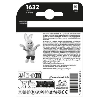 Батарейка CR 1632 спеціальна літієва типу таблетка 1632 3V, 1 шт. в упаковці Duracell (5011068) Винница - изображение 2