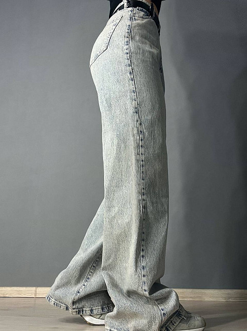 Джинси жіночі LIUZIN 1360 wide leg широкі палаццо з ременем великі розміри довгі блакитні, блакитний Одеса - фото 2