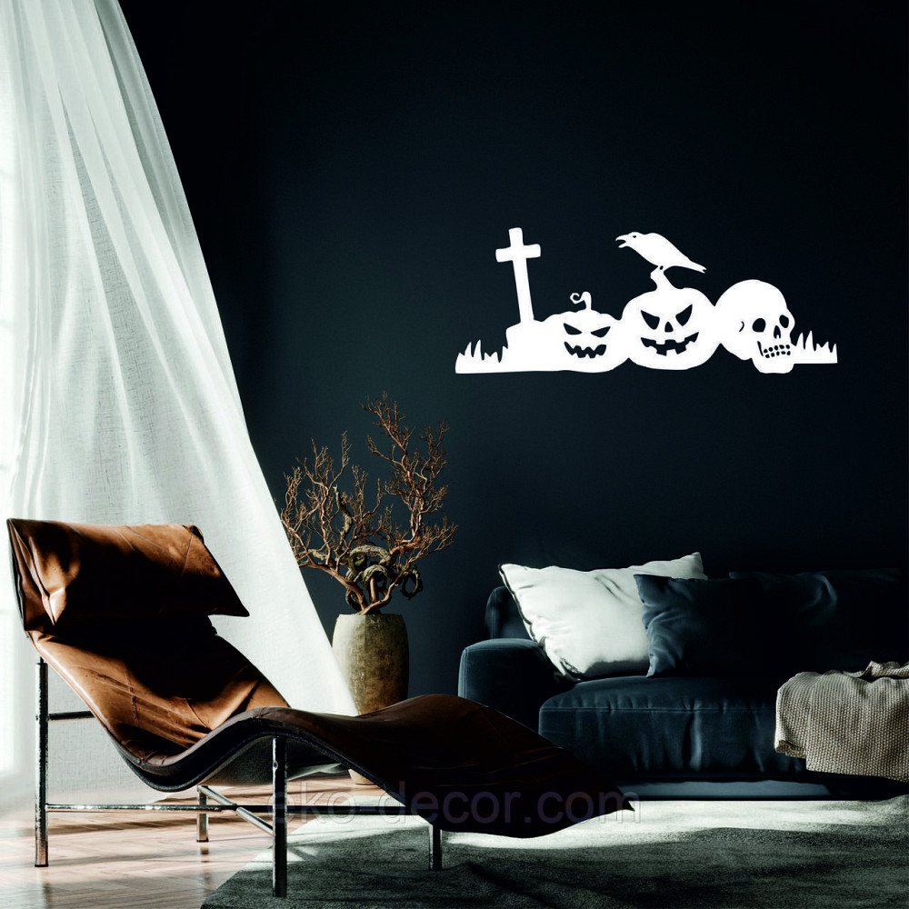 Декоративное настенное Панно «Хэллоуин - тыквы», Декор на стену 90*34 см, Белый Киев - изображение 1