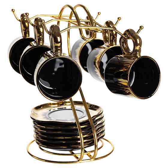 Набір чашок для кави на металевій підставці 6 (шт) по 100 (мл) Чорний з золотом FM-47 Коломыя